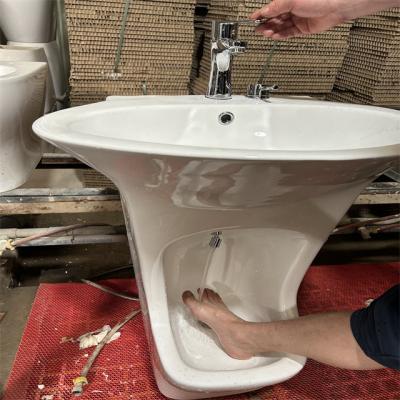 China Handicap/Aging Care Station Accessible Sanitary Wash Foot in Pedestal Sink Foot and Hand Washroom Mosque Sink Pedestal Public Lavator for sale