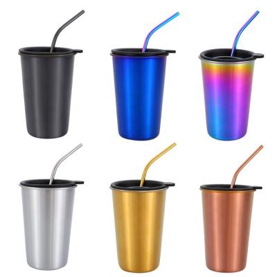 China Sustainable Reusable Stainless Steel Coffee Mug With Lid , Travel Mug With Straws for sale