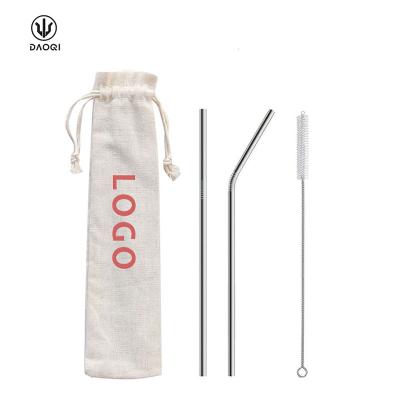 China DAOQI Sustainable 4 Pcs Reusable Metal Straw Set 304 Stainless Steel Straw Set Eco Friendly Metal Straw With Cloth Bag for sale