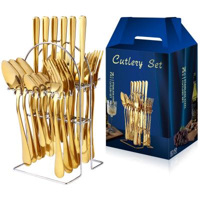 China Sustainable Hot Sale Luxury Silverware Flatware 24 Pieces Stainless Steel Cutlery Set 24pcs With Box for sale