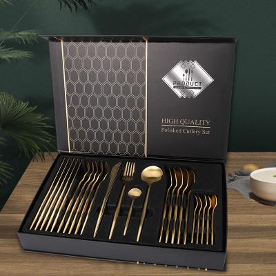 China Viable Stainless Steel Cutlery 24 Pcs Custom Flatware Set Knife Fork Spoon Luxury Silverware Set for sale