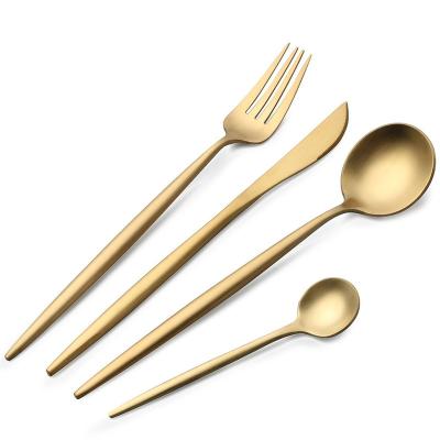 China Nordic Commercial Viable Stainless Steel Cutlery Flatware Flatware Nordic Commercial Portuguese Matte Gold Colored Silverware Spoon Fork Set Dinner Knife for sale