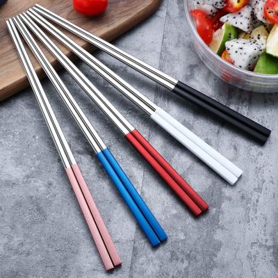 China Viable Easy Use Bulk PVC Bag Packing Pairs Metal Set Custom Printed Korean Sushi Chopsticks Stainless Steel Chopsticks for sale