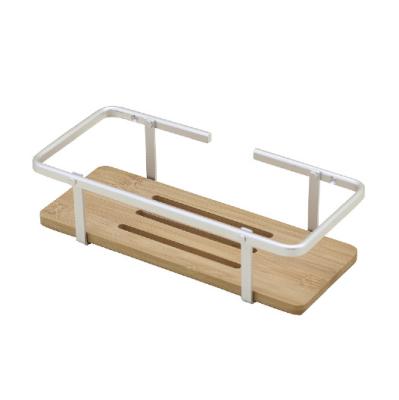 China Sustainable Bathroom Shower Oganizer Aluminum Bathroom Shelf With Bamboo for sale