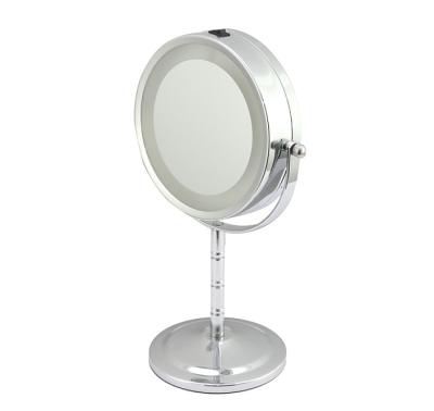 China New Chrome Plated LED Stand Mirror Lighted Makeup Mirror With LED Lights for sale