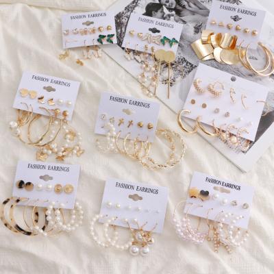 China Cute hot simple artificial geometric statement metal thin circle earring set vintage jewelry pearl ladies earring set nc for sale