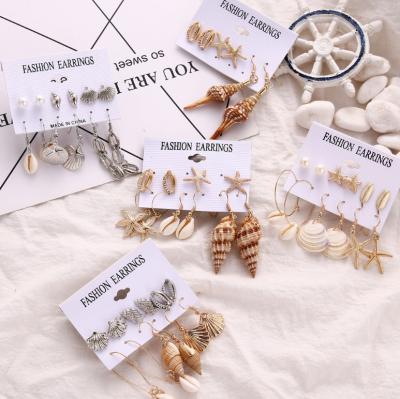 China New Summer Cute Hawaii Beach Style Seashell Conch Starfish Earrings Set For Women Creative Minimalist Jewelry for sale