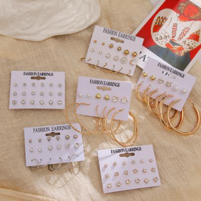 China Fashion Cute Hot Selling Simple Alloy Rhinestone Stud Earrings Set For Women Personality Trend Pearl Circle Earrings Imitation Jewelry for sale