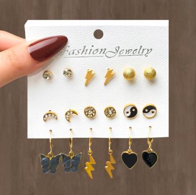 China Hot Selling Simple Cute Metal Lightning Butterfly Stud Earrings Set For Women Personalized Fashion Love Jewelry Earrings Wholesale for sale