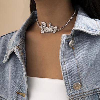 China Trendy Hot Fashion Letters Baby Necklace For Women Simple Personality Dinner Diamond Necklace Jewelry Accessories for sale