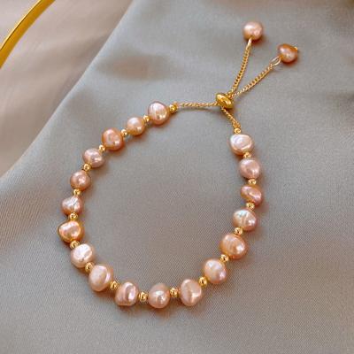 China 2023 TRENDY hot selling simple baroque pink natural freshwater pearl bracelet for women fashion trend jewelry fine gift for sale