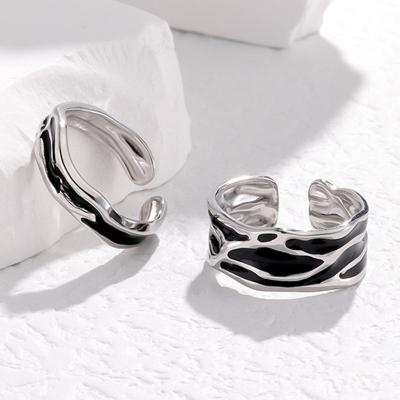 China New Trendy Fashion Stainless Steel Drip Oil Ring For Men Women Personality Trend Irregular Couples Ring Jewelry Wholesale Open for sale