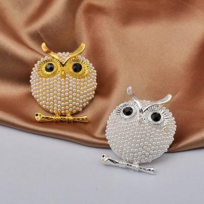 China Full Fashion Fashion Pearl Owl Brooch for Women Man Apparel Accessories Wedding Party Animal Brooches Gift for sale