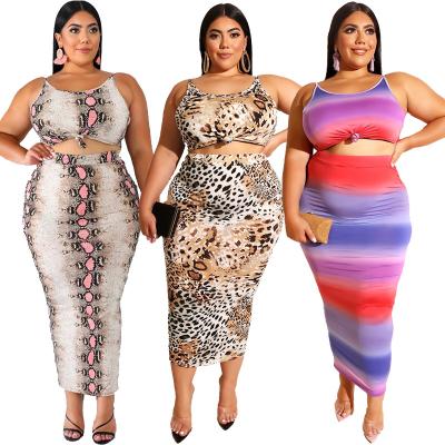 China Fashionable 2021 summer drop shipping leopard custom printed extra plus size woman clothes two piece set plus size women clothing for sale