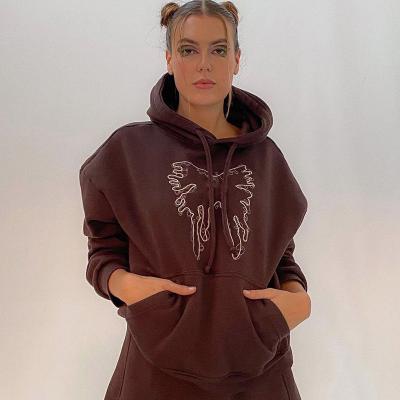 China 2021 Anti-wrinkle Drop Shipping Custom 3d Butterfly Embroidered Woman Hoodies Streetwear Gym Women Hoodie for sale