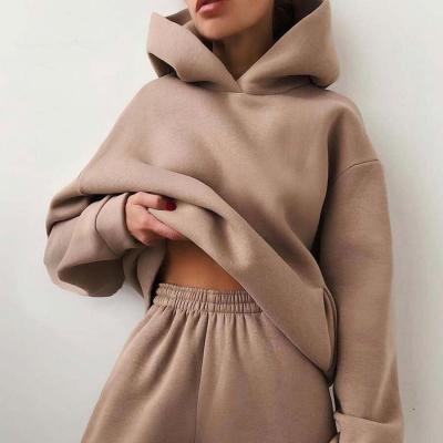 China Breathable Women Stylish Solid Sets For Women Hoodie Warm Sweatshirts And Long Panty Shape Ladies Two Piece Sets for sale