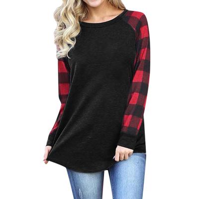 China Anti-Wrinkle Women's Patchwork Long Sleeve Shirts Crewneck Pullover Sweatshirt Sweatshirt Pattern Tunic Raglan Casual Tops for sale