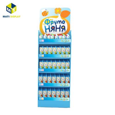 China Strong High Quality 5 Tiers Fruit Juice Pop Display Shelf Paper Cardboard Display Stand For Supermarket for sale