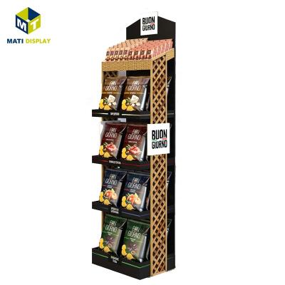 China Morden Supermarket Promotion Floor Potato Chips Biscuit Bread Cardboard Display Rack for sale