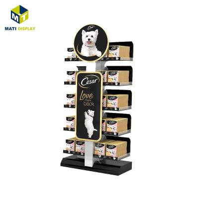 China Durable Custom Design 5 Tier Dog Product Store For Supermarket Promotion Cardboard Floor Display Stand For Pet Cat Product Retail for sale