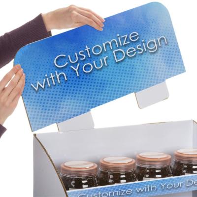 China Custom Graphics / Text POP Custom Corrugated Display in White with Full Color Printed Header and Shelves for sale