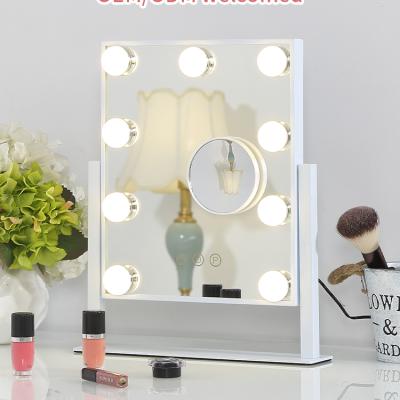 China 2021 Hollywood Lighted Small Desk Mirror Led 9 Light Vanity Mirror With Dimmable Led Bulbs for sale