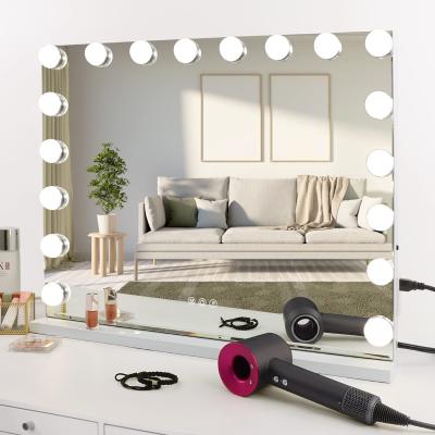 China Large Hollywood Makeup Mirror 18 LED Bulbs Lighted Vanity Mirror With USB Charging Port for sale