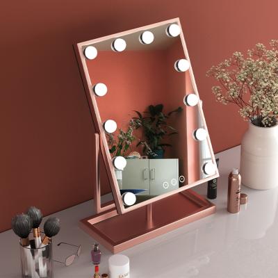 China Mirror Hollywood Makeup Desk Dressing Table Mirror With LED Lights Led Vanity Touch Screen Mirror for sale