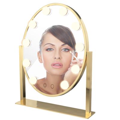 China Lighted Mirror Oval Shape And Feature Large Illuminated Hollywood Light Mirror With 3 Modes LED Lights for sale