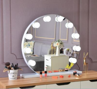 China New Lighted Round Hollywood Makeup Mirror With 10 LED Bulbs HD Frameless Desktop Makeup Mirror for sale