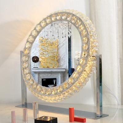 China New LED Technology Crystal Mirror Oval Cosmetics Hollywood Lighted Vanity Mirror for sale