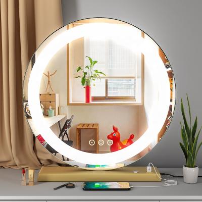 China Hollywood Round Lighted Led Frameless Vanity Mirror Makeup Mirror With LED Stripe Lights for sale