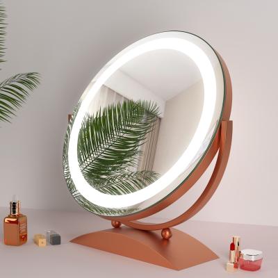 China Round Cosmetic Lighted Rotating Mirror Lighted Makeup Mirror With Led Light Or Light Strips for sale