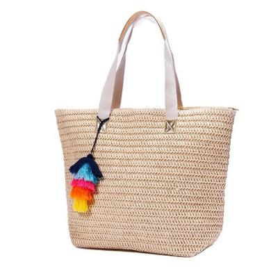 China 2022 Fashion Beautiful Color Beige Paper Material Handmade Crochet Women Handbags With Pendant for sale