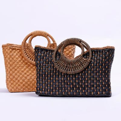 China Fashion Two Color Paper Material Optional Straw Bags Summer Beach Decorated Weaving Straw Bags With Zipper for sale