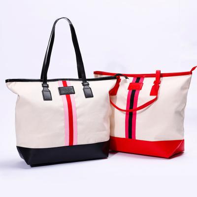 China 2022 Fashion Wholesale Personalized Custom Lady Shopping Canvas Zippered Tote Bag With Pocket Fashion Printing for sale