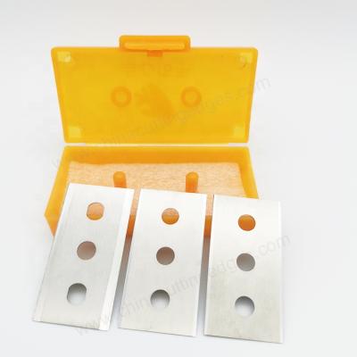 China Cutting Film Tungsten Carbide Cutter Blade Knife With Double Edge 3 Holes Razor Blades for sale