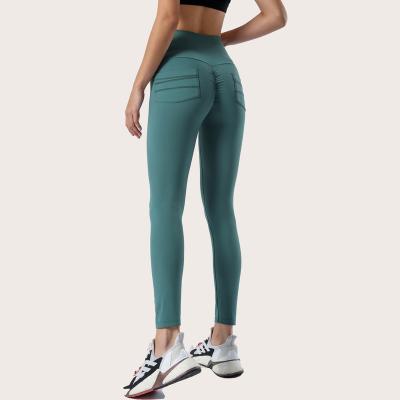 China OEM Private Label Gym Wear Breathable Fitness Workout Leggings Crac! crack! with Pocket Women Squat Proof Yoga Gaiters for sale