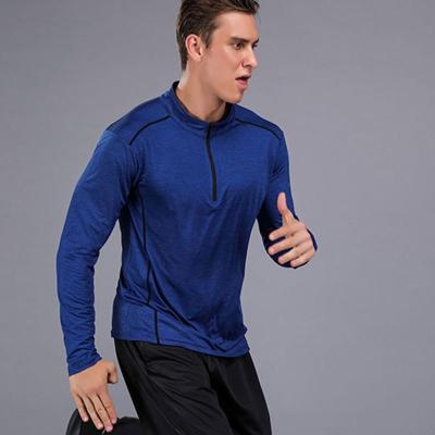 China Custom Wholesale Anti-Wrinkle Polyester Quick Dry Plain Long Sleeve Sports Quarter Zipper For Men for sale