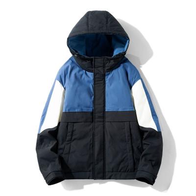 China Waterproof Men's Hooded Patchwork Windproof Warm Padded Jacket for sale