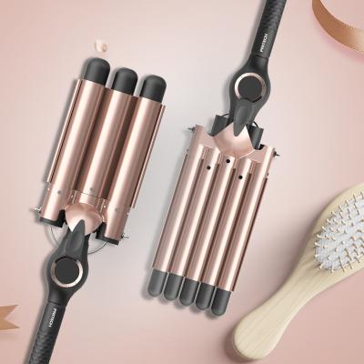 China Pritech Ceramic Three Barrel Professional Electric Hair Curler Led Five By Display Wave OEM New Barrel Iron for sale