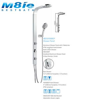 China Without Diverter Aluminum Shower Panel With Compliant 2 Body Jets Hand Shower for sale