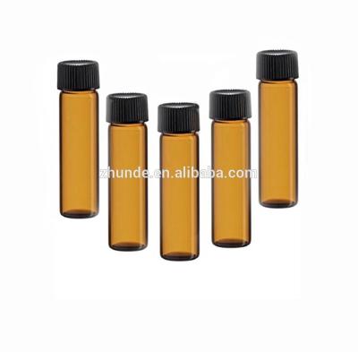 China Personal Care 2 Dram Tubular Amber Glass Vial With Dropper Insert And Black Cap for sale