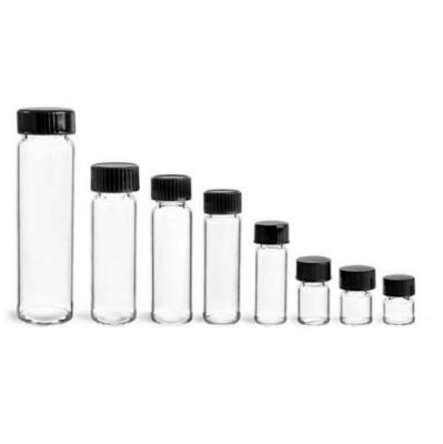 China Personal Care Glass Vials , Clear Glass Vials With Black Phenolic Cone Lined Caps for sale