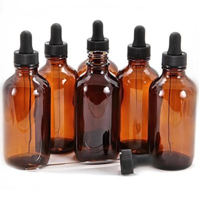 China Low MOQ 4oz 120ml /brown Boston High Quality Amber Glass Skin Care Round Bottle With 22/400 Glass Eye Droppers for sale