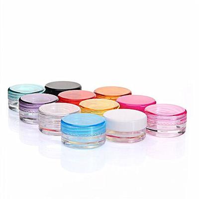 China Clear Plastic Skin Care Jar 3ml Nail Art Glitter Powder 3g Powder Pill Cream Small Pill Jar With Colorful Caps for sale