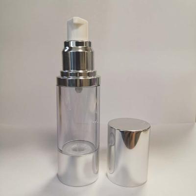 China Personal care luxury shinny shines 100ml 120ml silver acrylic airless pump lotion bottle with spray pump lid for cosmetic for sale