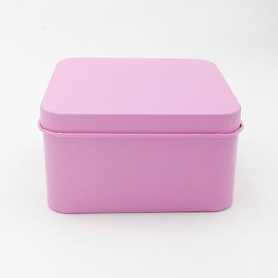 China Red-Pink Rectangle Tin Plate Open Top Easy Tea Factory Direct Stock Steel Gold Metal Tin Box 85*85*45mm for sale