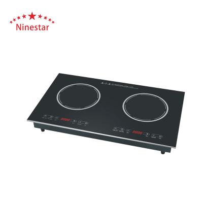 China Hotel 2 LED Digital Displays Dual Chefs Crystal Plate Induction Cooker Black for sale