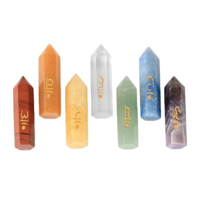 China High Quality Natural CSJA Stone Healing Stones Dominate Wand Point 7 Chakra Gemstone Hexagon Crystal Pillar G779 for sale